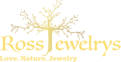 Ross Jewelrys logo featuring a golden tree integrated into the typography, with the tagline 'Love. Nature. Jewelry' on a black background.