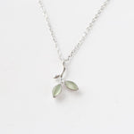 Crystal green olives with silver leaf necklace