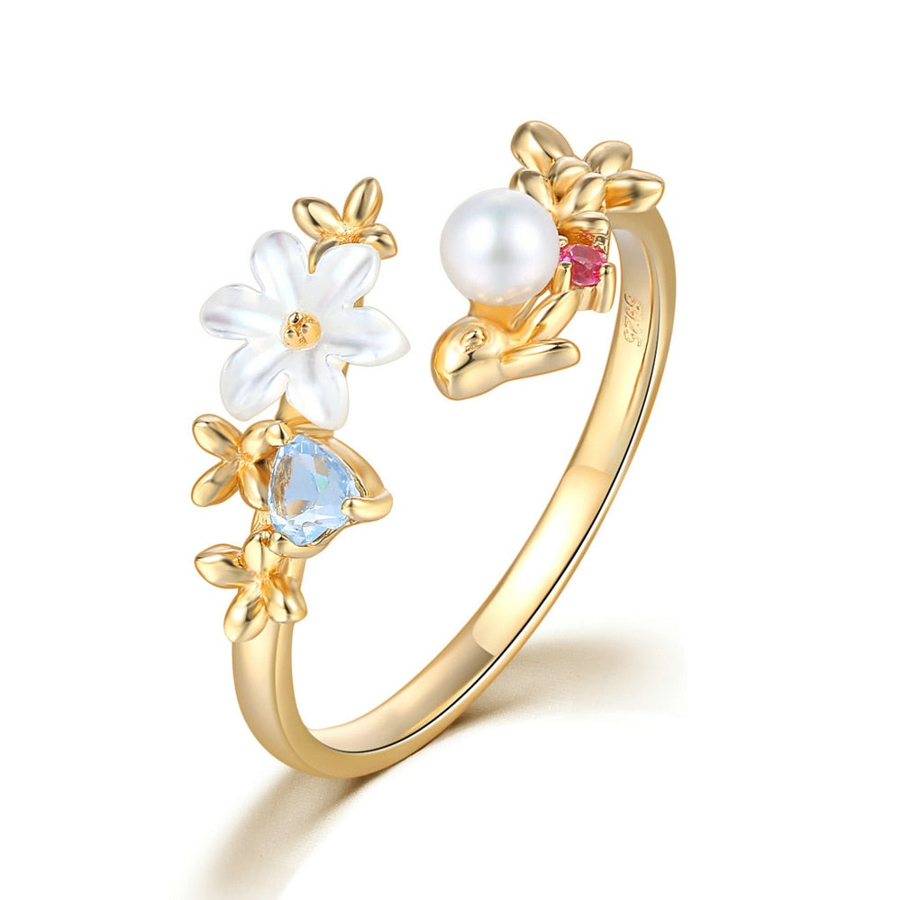 Floral Ring with Pearl