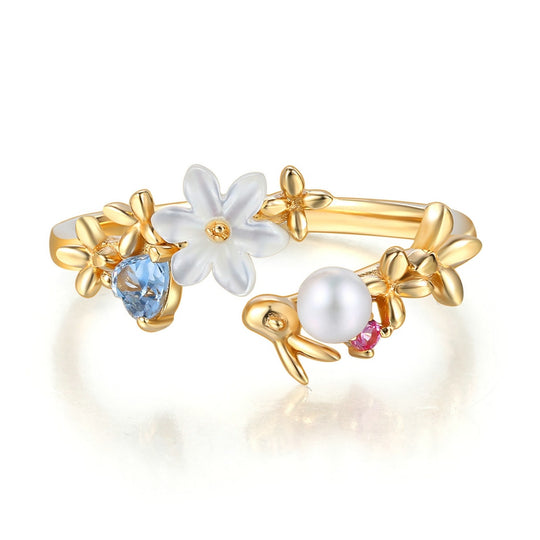 Floral Ring with Pearl